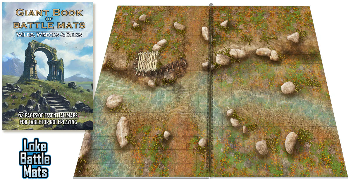 Loke BattleMats: Giant Book of Battle Mats - Wilds, Wrecks & Ruins 17"x12"