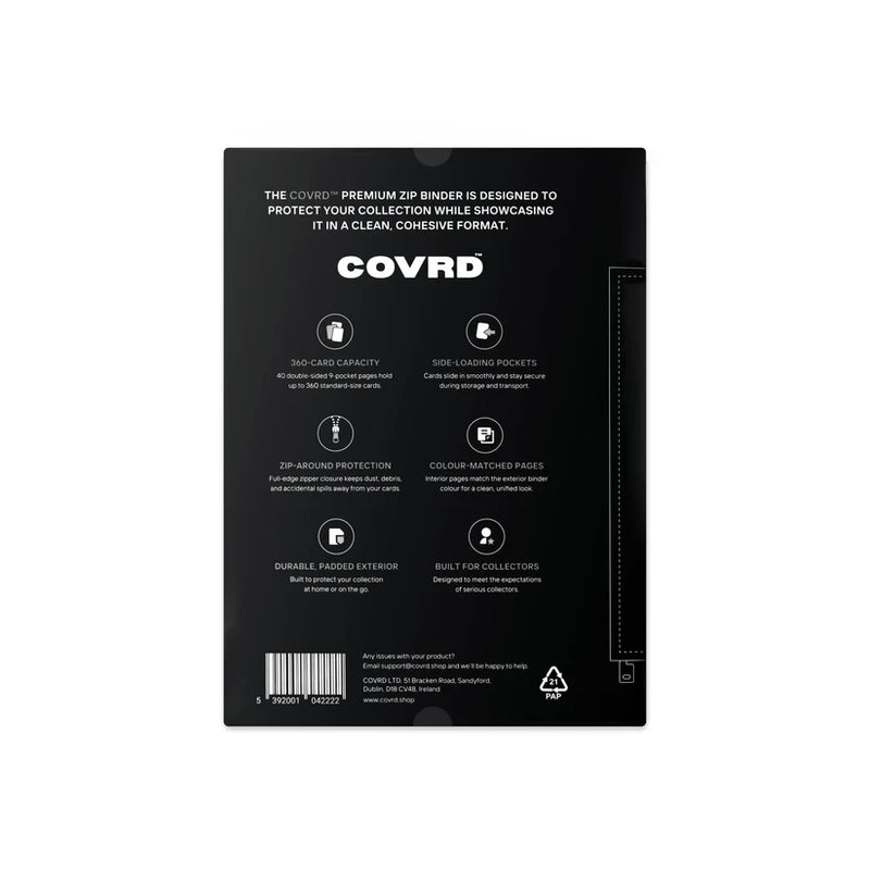COVRD Premium 9 Pocket Zip Binder - Black