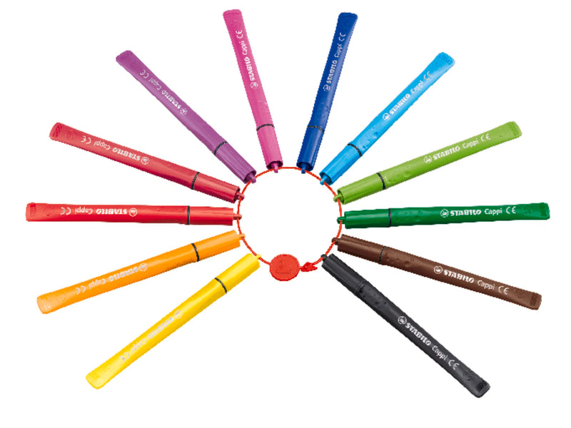 STABILO Cappi Felt-tip Pens with Cap-ring - 12 Assorted Colours