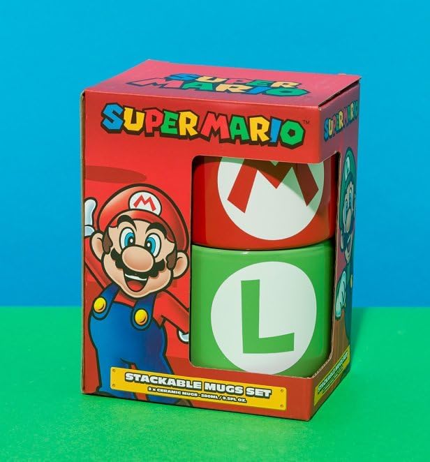 Super Mario Stackable Mugs Set - Mario & Luigi Initials Box