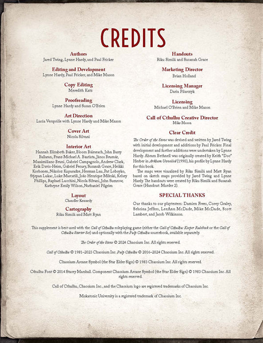 Call of Cthulhu The Order of the Stone - Hardcover