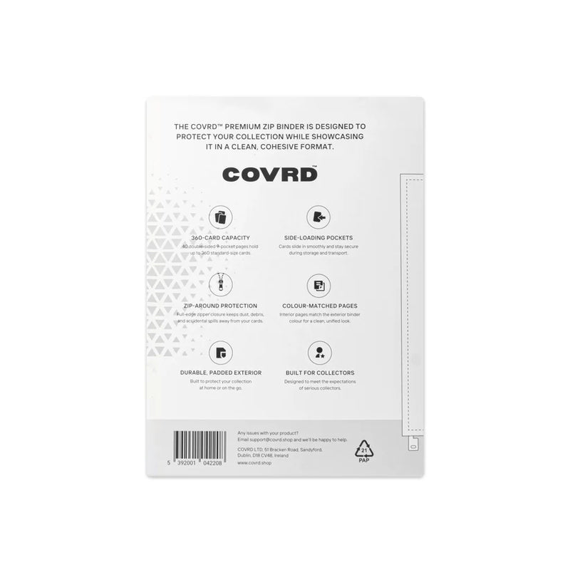 COVRD Premium 9 Pocket Zip Binder - White
