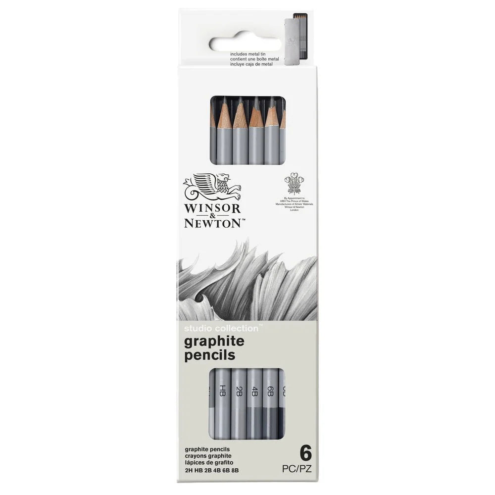 Winsor & Newton Graphite Pencils x6 in Tin