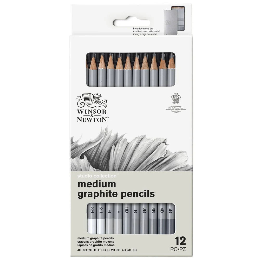 Winsor & Newton Medium Graphite Pencils x12 in Tin