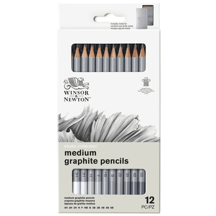Winsor & Newton Medium Graphite Pencils x12 in Tin