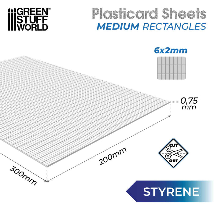 ABS Plasticard - Medium Rectangles Textured Sheet - A4