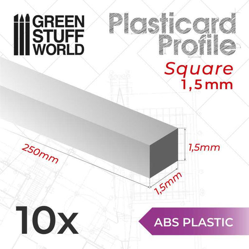 ABS Plasticard Profile: Squared Rods - 1.5mm