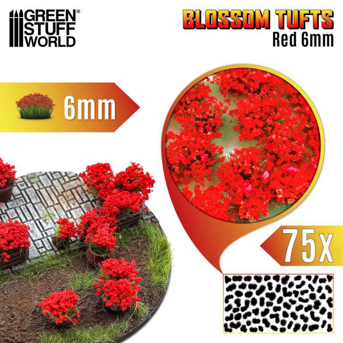 Blossom TUFTS - 6mm Self-Adhesive - Red Flowers (Pack of 75)