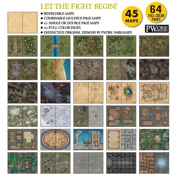 PWork Wargames Combat Book: Rewritable Combat Maps for Tabletop RPGs - 45 Maps