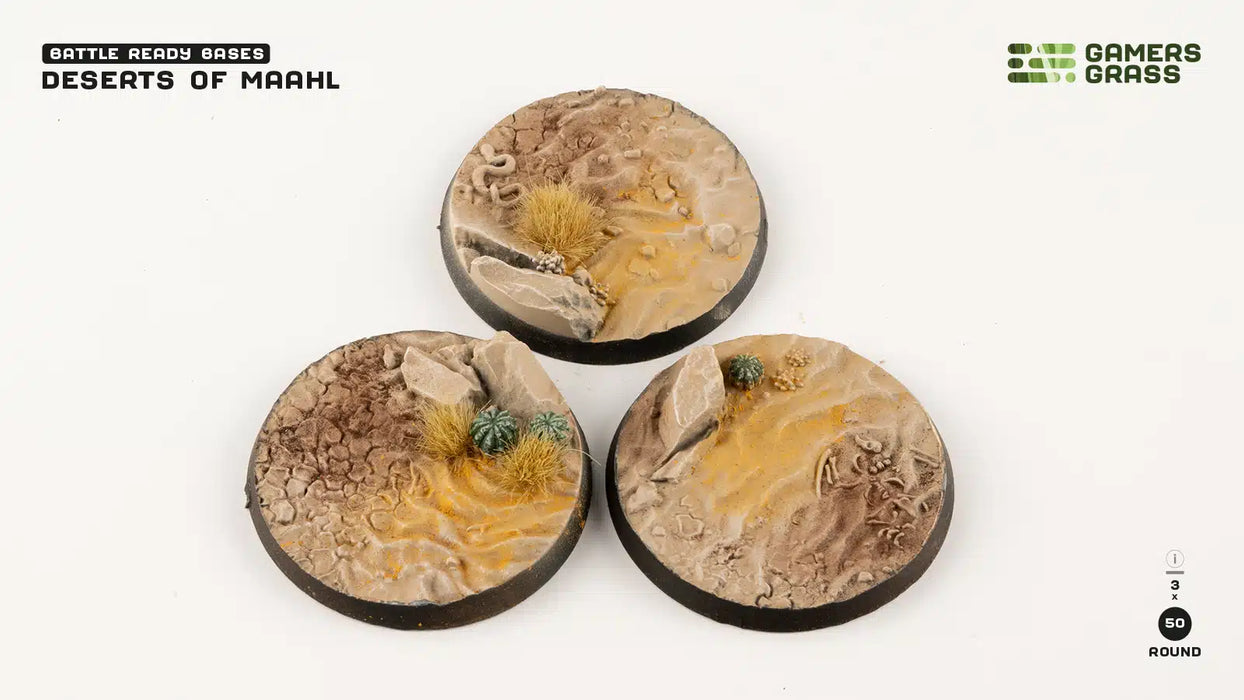 GamersGrass Deserts of Maahl Bases - x3 Round 50mm