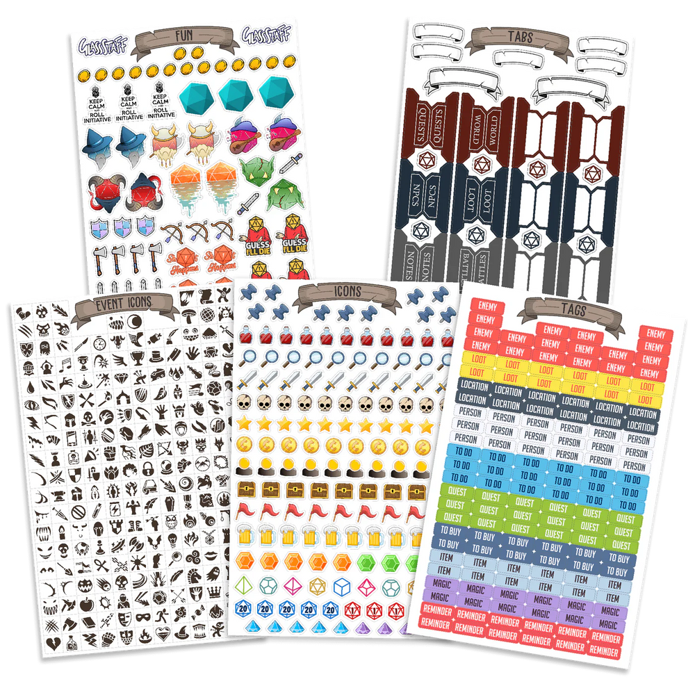 GlassStaff TTRPG Notebook Mini Stickers - 600+ Vinyl Stickers
