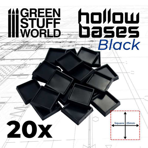 Hollow Plastic Bases - Square 25mm Black