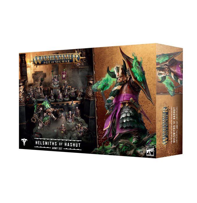 Warhammer Age of Sigmar Helmsmiths of Hashut army set packaging on a white background