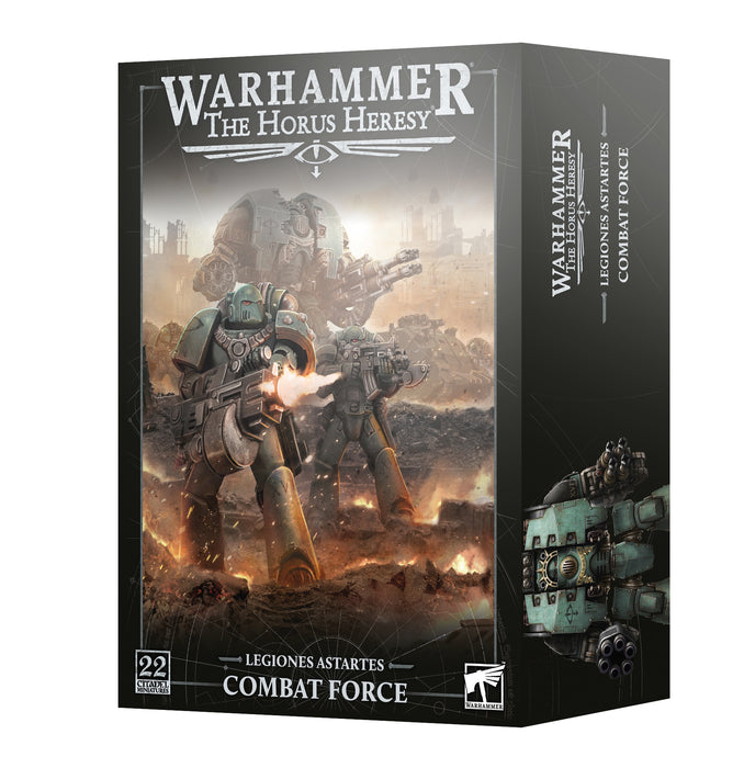 Warhammer The Horus Heresy game box with a warrior and robot on a battlefield.