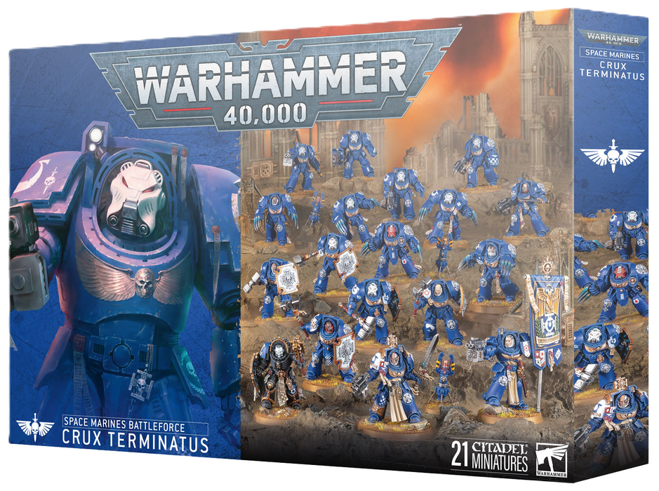 Warhammer 40,000 game box featuring Space Marines Battleforce Crux Terminatus