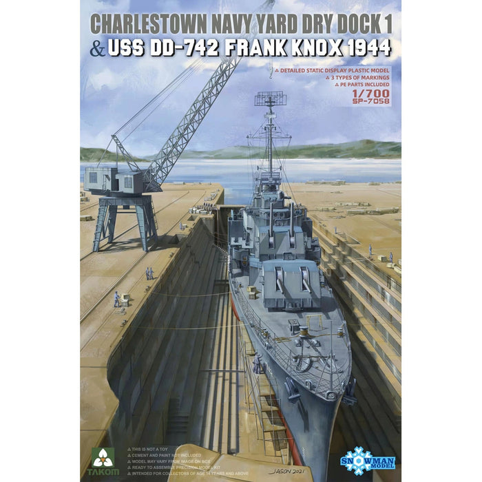 Charlestown Navy Yard Dry Dock 1 & USS Frank Knox DD-742 1944 1:700