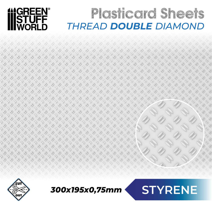 ABS Plasticard - Thread DOUBLE DIAMOND Textured Sheet - A4