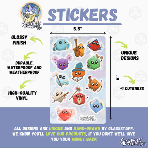 GlassStaff Kawaii Dice Classes Stickers