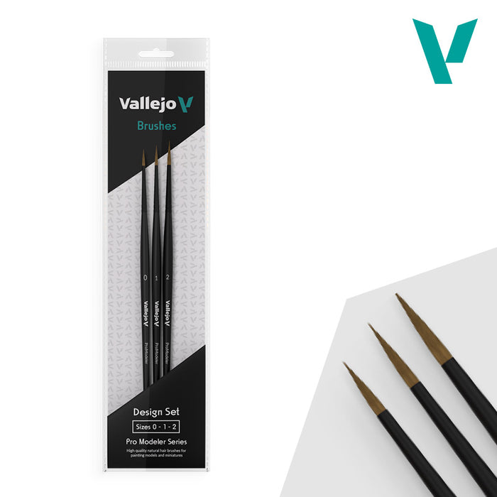Vallejo ProModeler Design Set - Natural Hair Round Brush (Sizes 0, 1 & 2)