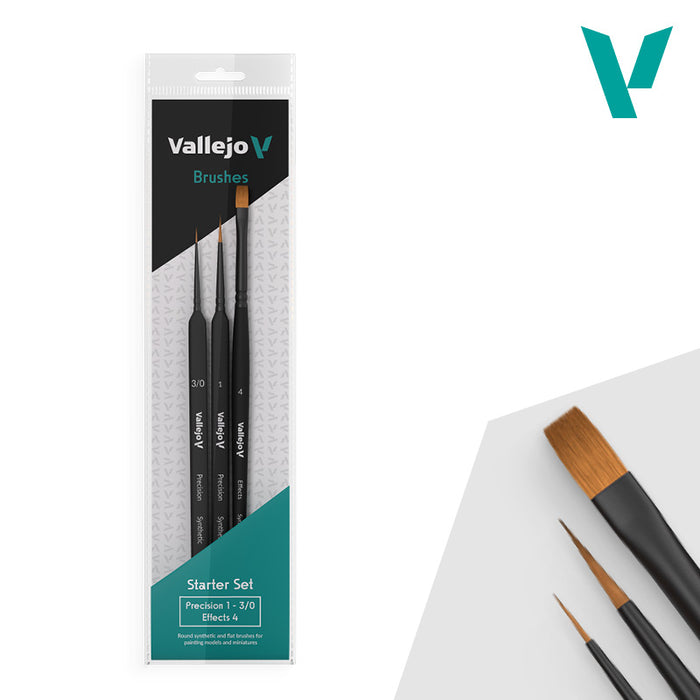 Vallejo Precision Start Set - Synthetic Brushes (Round 1 & 3/0, Flat 4)