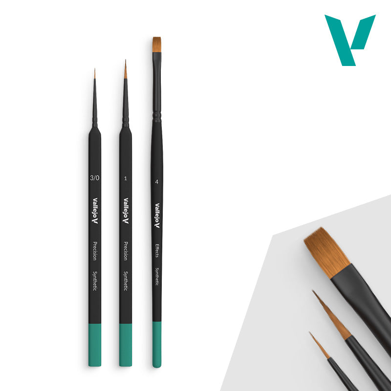 Vallejo Precision Start Set - Synthetic Brushes (Round 1 & 3/0, Flat 4)