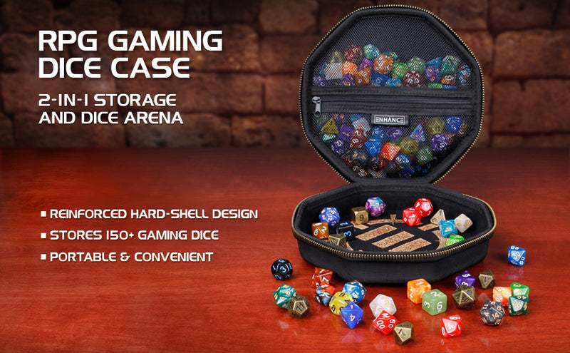 Enhance Gaming Dice Tray & Dice Case - Black