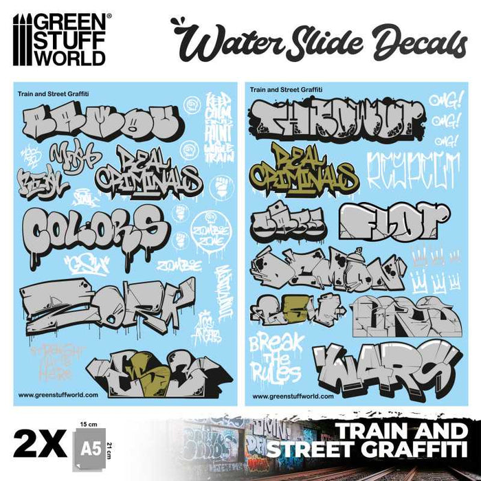 Waterslide Decals - Train and Graffiti Mix - Silver and Gold