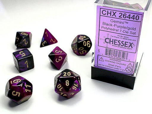 Chessex Polyhedral Dice: Gemini Black-Purple/Gold (7-Die Set)