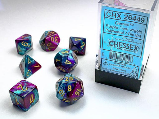 Chessex Polyhedral Dice: Gemini Black-Teal/Gold (7-Die Set)