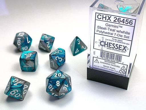 Chessex Polyhedral Dice: Gemini Steel-Teal/White (7-Die Set)