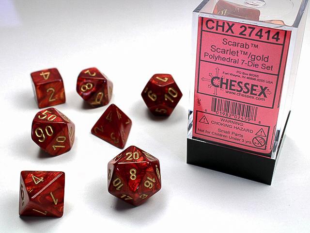 Chessex Polyhedral Dice: Scarab Scarlet/Gold (7-Die Set)