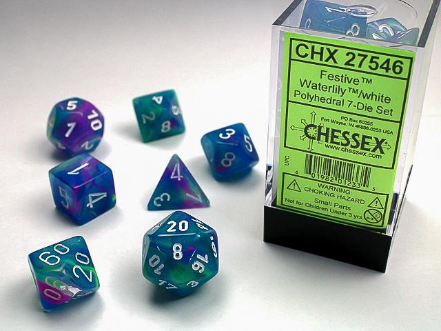 Chessex Polyhedral Dice: Festive Waterlily/White (7-Die Set)
