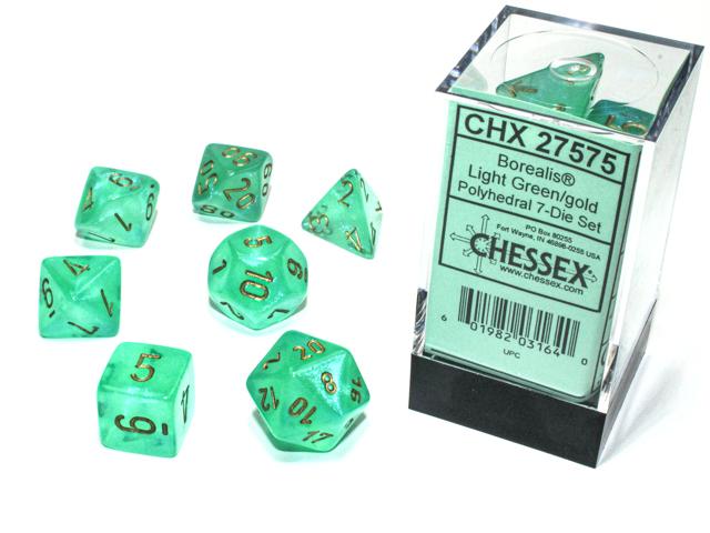 Chessex Polyhedral Dice: Borealis Light Green/Gold (7-Die Set)