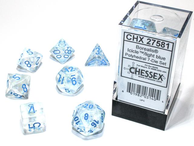 Chessex Polyhedral Dice: Borealis Icicle/Light Blue Luminary (7-Die Set)