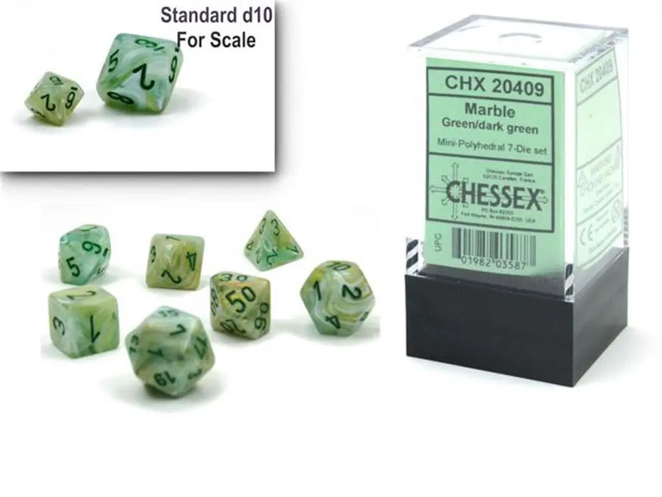 CHESSEX: Marble Mini Green/Dark Green (7-Die) RPG Set
