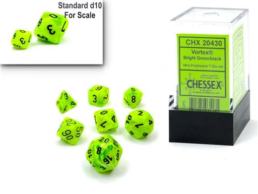CHESSEX: Vortex Mini Bright Green/Black Blue (7-Die) RPG Set