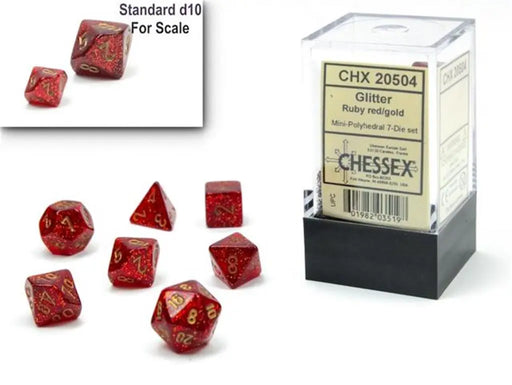 CHESSEX: Glitter Mini Ruby/Gold (7-Die) RPG Set