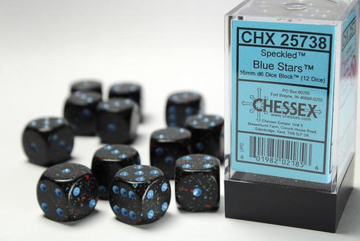 Chessex 16mm Dice, D6: Speckled - Blue Stars (12-Die Set)