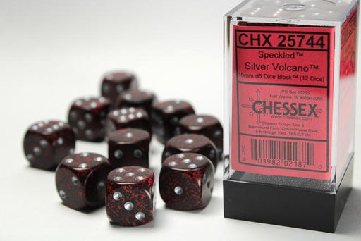 Chessex 16mm Dice, D6: Speckled - Silver Volcano (12-Die Set)