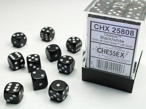 Chessex 12mm Dice, D6: Opaque Black/White (36-Die Set)