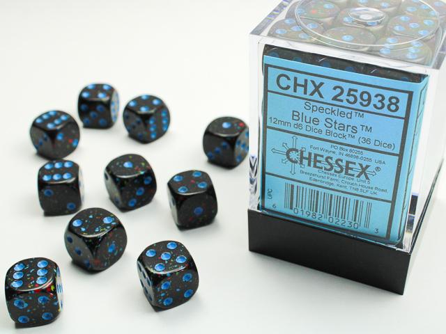 Chessex 12mm Dice, D6: Speckled Blue Stars (36-Die Set)