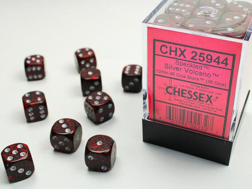 Chessex 12mm Dice, D6: Speckled Silver Volcano (36-Die Set)