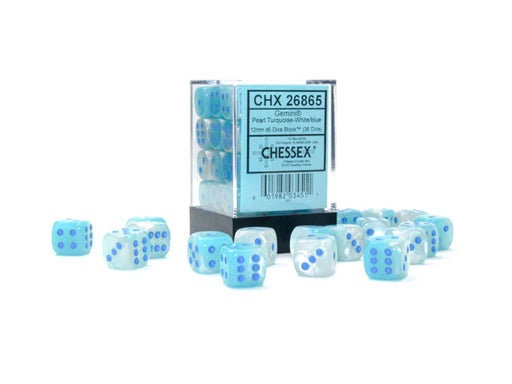Chessex 12mm Dice, D6: Gemini Pearl Turquoise-White/blue Luminary Dice Block