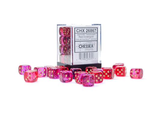 Chessex 12mm Dice, D6: Gemini Translucent Red-Violet/gold Dice Block