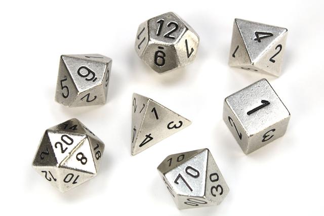 Chessex Polyhedral Dice: Solid Metal Silver (7-Die Set)