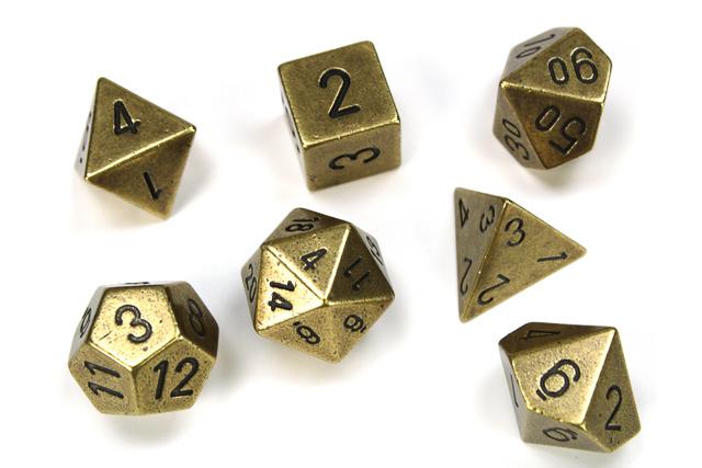 Chessex Polyhedral Dice: Solid Metal Brass (7-Die Set)