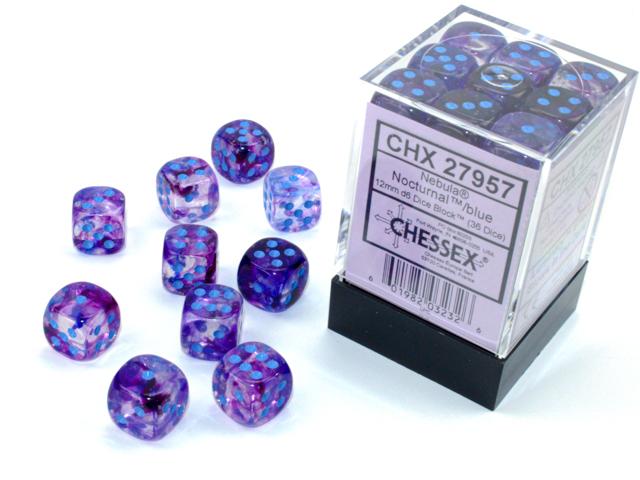 Chessex 12mm Dice, D6: Nebula Nocturnal/Blue (36-Die Set)