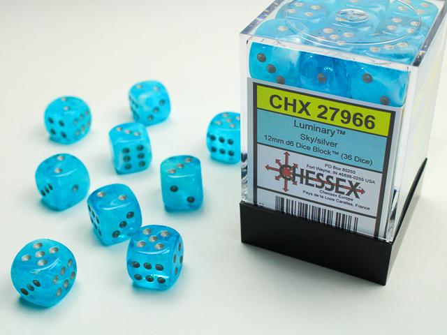 Chessex 12mm Dice, D6: Luminary Sky/Silver (36-Die Set)