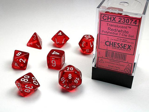 Chessex Polyhedral Dice: Translucent Red/White (7-Die Set)