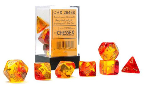 Chessex Gemini Dice - Polyhedral 7-Die -  Translucent Red-Yellow/gold